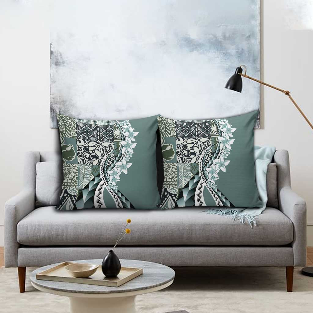 Aloha Vintage Plumeria Hawaiian Tapa Pattern Pillow Cover Dark Turquoise Hawaiian Tapa Pattern - Polynesian Pride