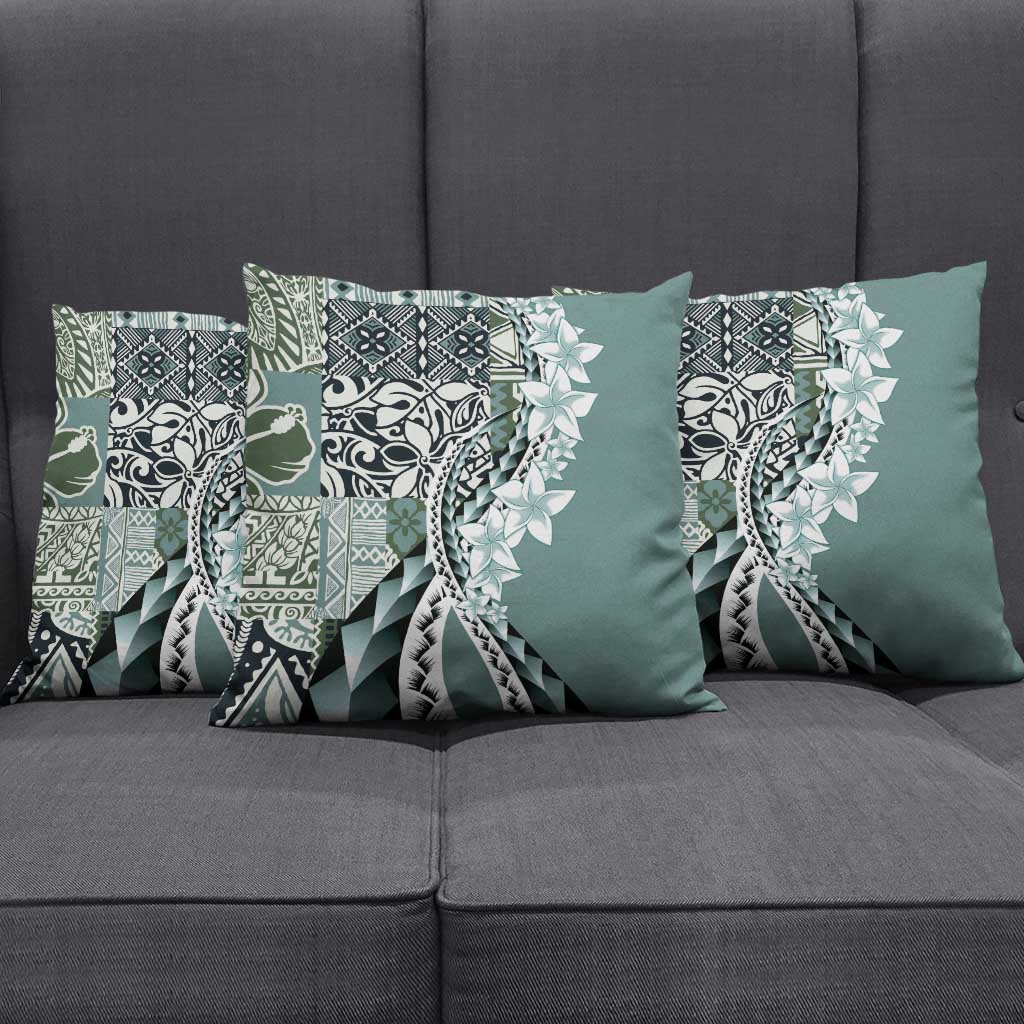 Aloha Vintage Plumeria Hawaiian Tapa Pattern Pillow Cover Dark Turquoise Hawaiian Tapa Pattern - Polynesian Pride