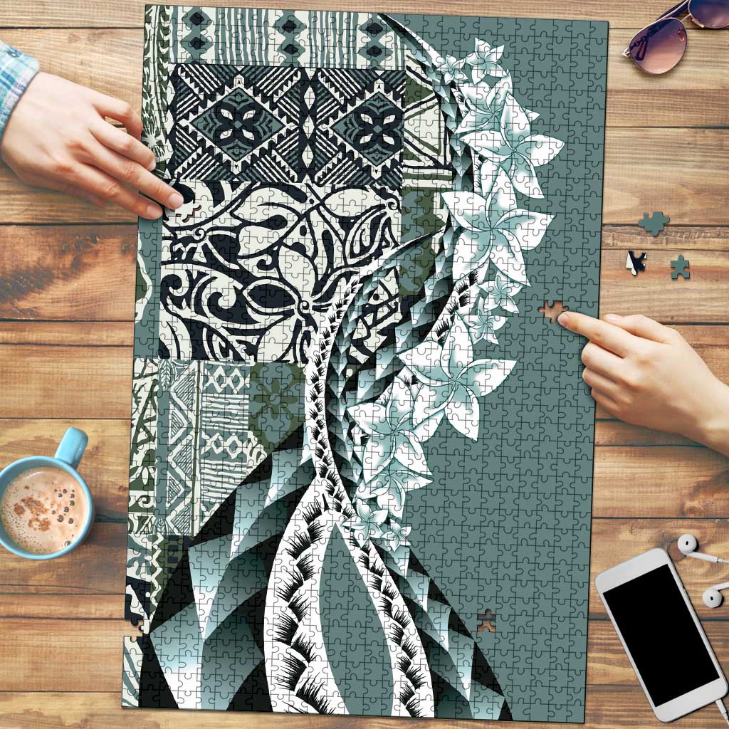 Aloha Vintage Plumeria Hawaiian Tapa Pattern Puzzle Dark Turquoise Hawaiian Tapa Pattern - Polynesian Pride