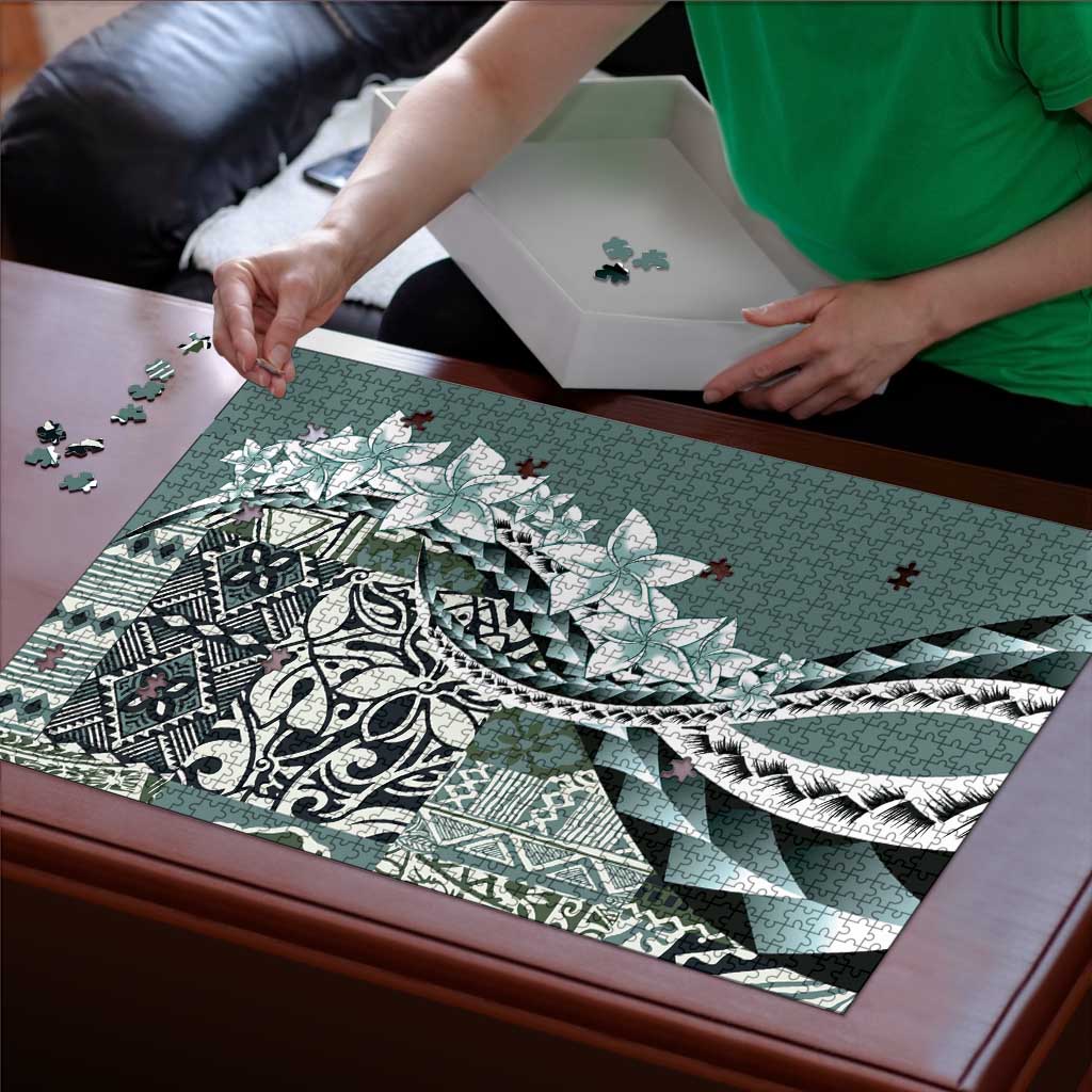 Aloha Vintage Plumeria Hawaiian Tapa Pattern Puzzle Dark Turquoise Hawaiian Tapa Pattern - Polynesian Pride