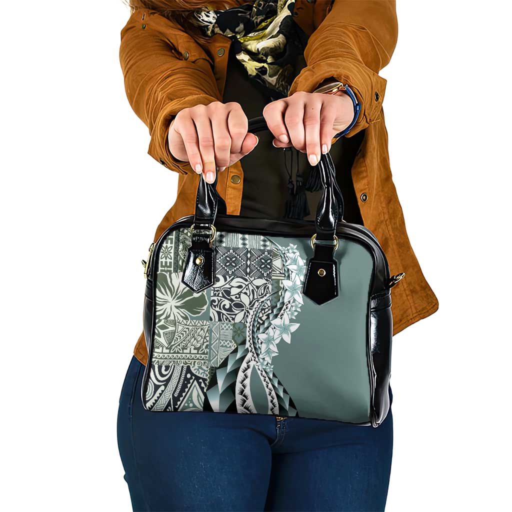 Aloha Vintage Plumeria Hawaiian Tapa Pattern Shoulder Handbag Dark Turquoise Hawaiian Tapa Pattern - Polynesian Pride