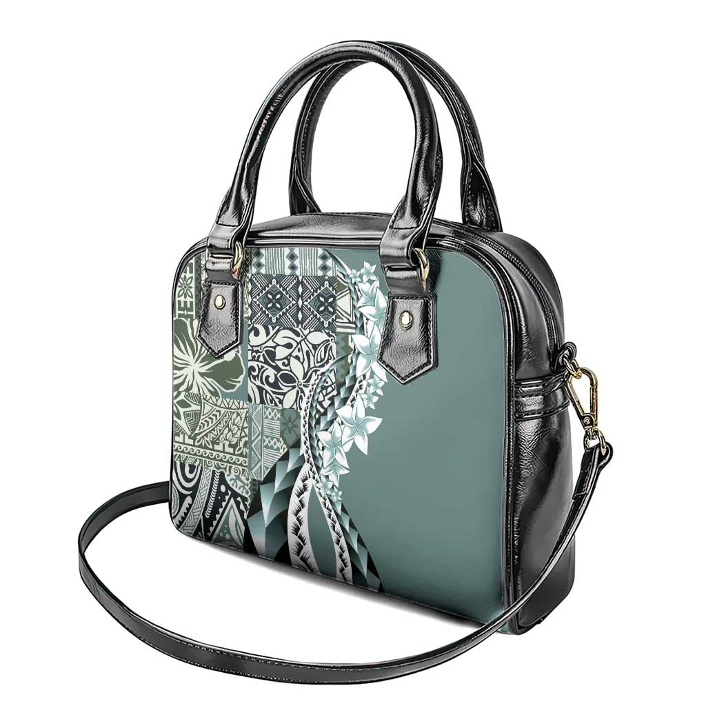 Aloha Vintage Plumeria Hawaiian Tapa Pattern Shoulder Handbag Dark Turquoise Hawaiian Tapa Pattern - Polynesian Pride