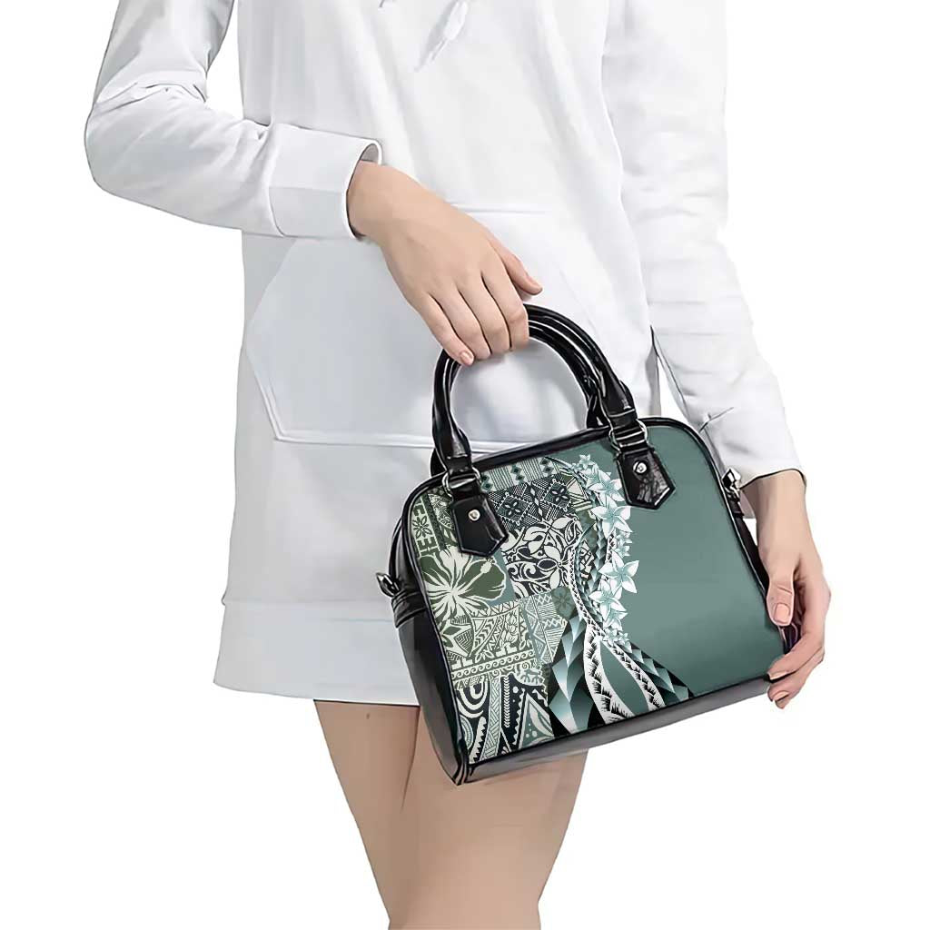 Aloha Vintage Plumeria Hawaiian Tapa Pattern Shoulder Handbag Dark Turquoise Hawaiian Tapa Pattern - Polynesian Pride