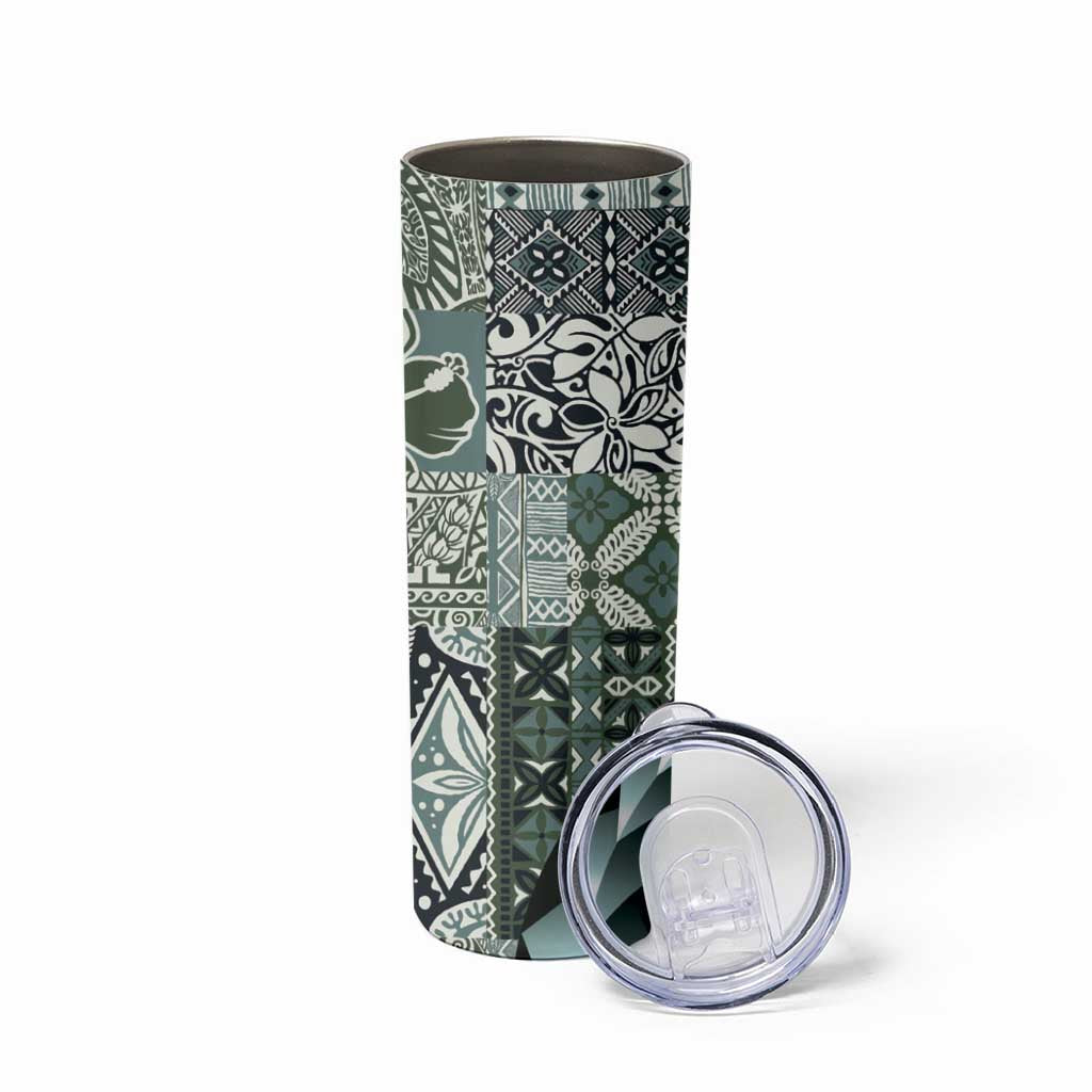 Aloha Vintage Plumeria Hawaiian Tapa Pattern Skinny Tumbler Dark Turquoise Hawaiian Tapa Pattern - Polynesian Pride
