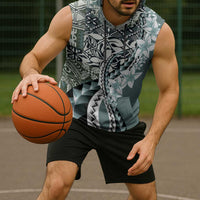 Aloha Vintage Plumeria Hawaiian Tapa Pattern Sleeveless Hoodie Dark Turquoise Hawaiian Tapa Pattern - Polynesian Pride