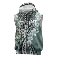 Aloha Vintage Plumeria Hawaiian Tapa Pattern Sleeveless Zip Hoodie Dark Turquoise Hawaiian Tapa Pattern LT9