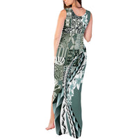 Aloha Vintage Plumeria Hawaiian Tapa Pattern Tank Maxi Dress Dark Turquoise Hawaiian Tapa Pattern - Polynesian Pride