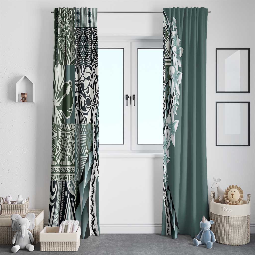 Aloha Vintage Plumeria Hawaiian Tapa Pattern Window Curtain Dark Turquoise Hawaiian Tapa Pattern - Polynesian Pride