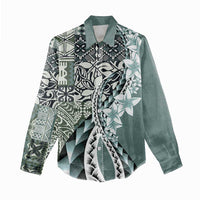 Aloha Vintage Plumeria Hawaiian Tapa Pattern Women Casual Shirt Dark Turquoise Hawaiian Tapa Pattern - Polynesian Pride