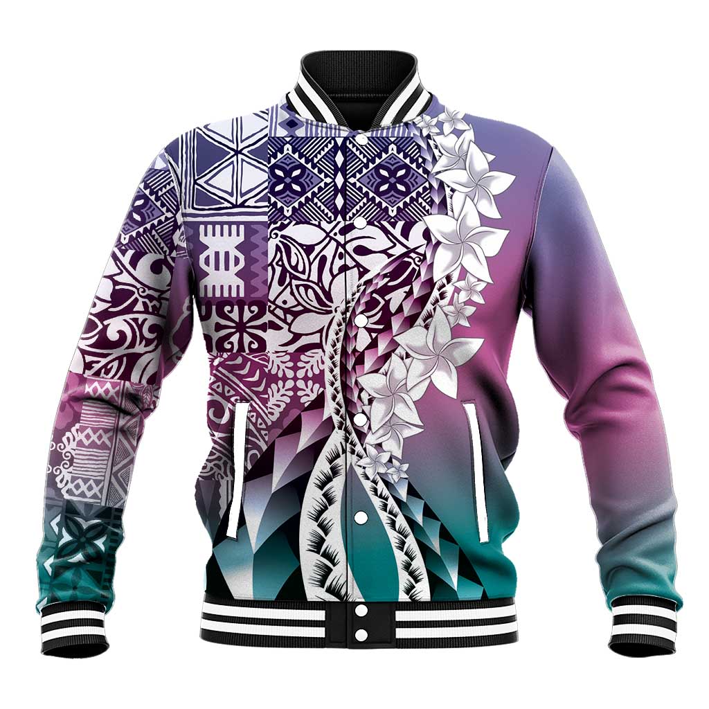 Aloha Vintage Plumeria Hawaiian Tapa Pattern Baseball Jacket Gradient Hawaiian Tapa Pattern - Polynesian Pride