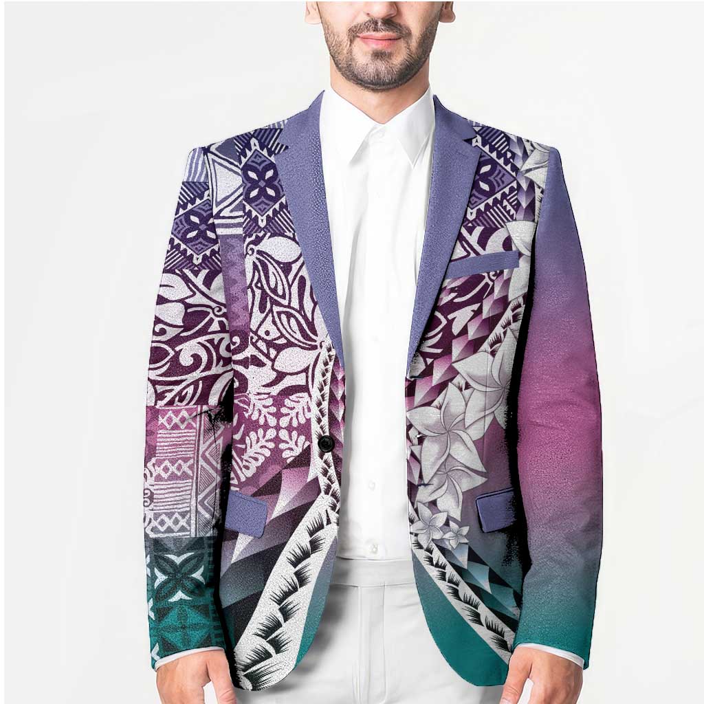 Aloha Vintage Plumeria Hawaiian Tapa Pattern Blazer Gradient Hawaiian Tapa Pattern - Polynesian Pride