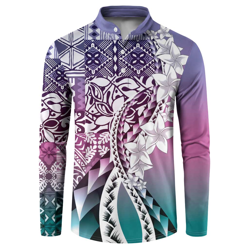 Aloha Vintage Plumeria Hawaiian Tapa Pattern Button Sweatshirt Gradient Hawaiian Tapa Pattern - Polynesian Pride