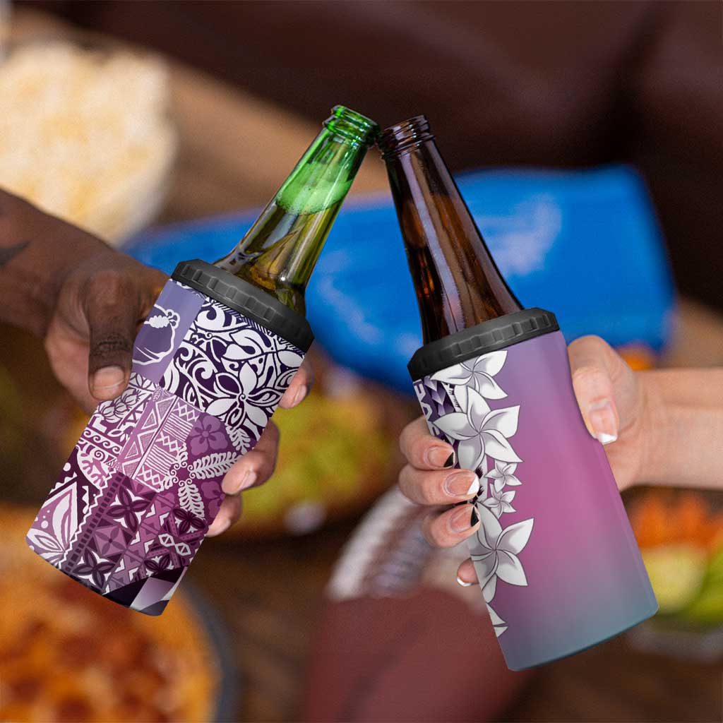 Aloha Vintage Plumeria Hawaiian Tapa Pattern 4 in 1 Can Cooler Tumbler Gradient Hawaiian Tapa Pattern - Polynesian Pride