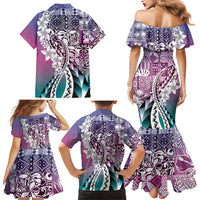 Aloha Vintage Plumeria Hawaiian Tapa Pattern Family Matching Mermaid Dress and Hawaiian Shirt Gradient Hawaiian Tapa Pattern LT9 - Polynesian Pride