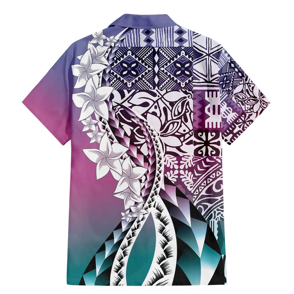Aloha Vintage Plumeria Hawaiian Tapa Pattern Family Matching Mermaid Dress and Hawaiian Shirt Gradient Hawaiian Tapa Pattern LT9 - Polynesian Pride
