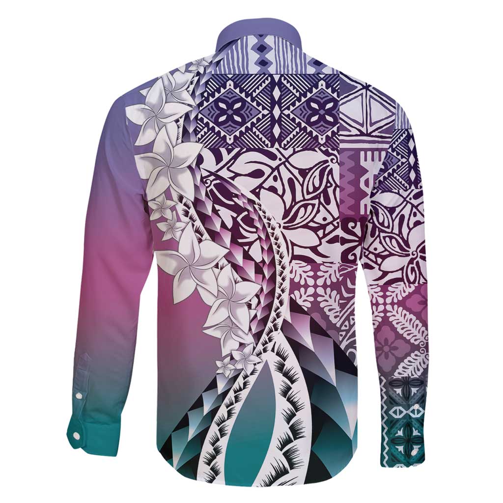 Aloha Vintage Plumeria Hawaiian Tapa Pattern Family Matching Mermaid Dress and Hawaiian Shirt Gradient Hawaiian Tapa Pattern LT9 - Polynesian Pride