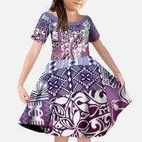 Aloha Vintage Plumeria Hawaiian Tapa Pattern Family Matching Off The Shoulder Long Sleeve Dress and Hawaiian Shirt Gradient Hawaiian Tapa Pattern LT9 Daughter's Dress Gradient - Polynesian Pride