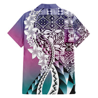 Aloha Vintage Plumeria Hawaiian Tapa Pattern Family Matching Off The Shoulder Long Sleeve Dress and Hawaiian Shirt Gradient Hawaiian Tapa Pattern LT9 - Polynesian Pride