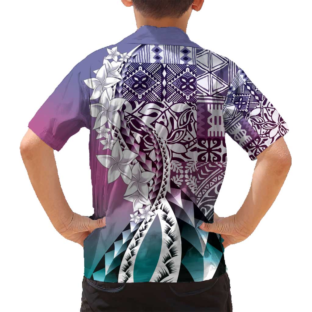 Aloha Vintage Plumeria Hawaiian Tapa Pattern Family Matching Off Shoulder Maxi Dress and Hawaiian Shirt Gradient Hawaiian Tapa Pattern - Polynesian Pride