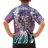 Aloha Vintage Plumeria Hawaiian Tapa Pattern Family Matching Off Shoulder Maxi Dress and Hawaiian Shirt Gradient Hawaiian Tapa Pattern - Polynesian Pride