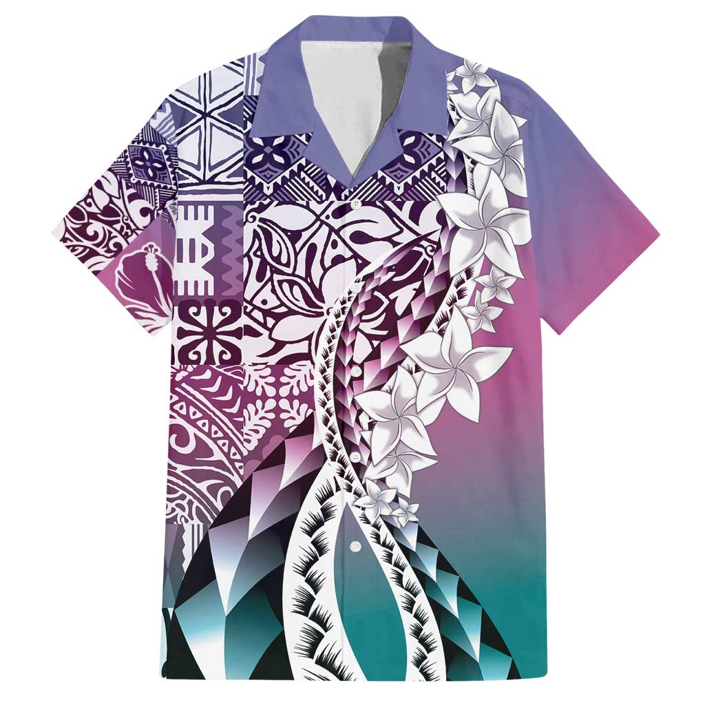 Aloha Vintage Plumeria Hawaiian Tapa Pattern Family Matching Off Shoulder Maxi Dress and Hawaiian Shirt Gradient Hawaiian Tapa Pattern - Polynesian Pride
