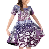 Aloha Vintage Plumeria Hawaiian Tapa Pattern Family Matching Off Shoulder Short Dress and Hawaiian Shirt Gradient Hawaiian Tapa Pattern - Polynesian Pride