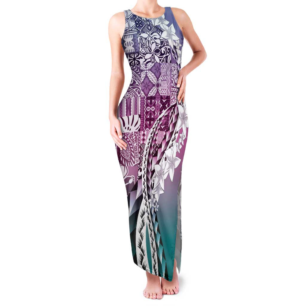 Aloha Vintage Plumeria Hawaiian Tapa Pattern Family Matching Tank Maxi Dress and Hawaiian Shirt Gradient Hawaiian Tapa Pattern - Polynesian Pride