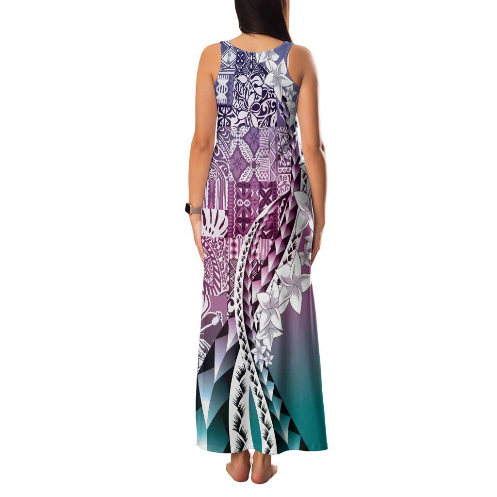Aloha Vintage Plumeria Hawaiian Tapa Pattern Family Matching Tank Maxi Dress and Hawaiian Shirt Gradient Hawaiian Tapa Pattern - Polynesian Pride