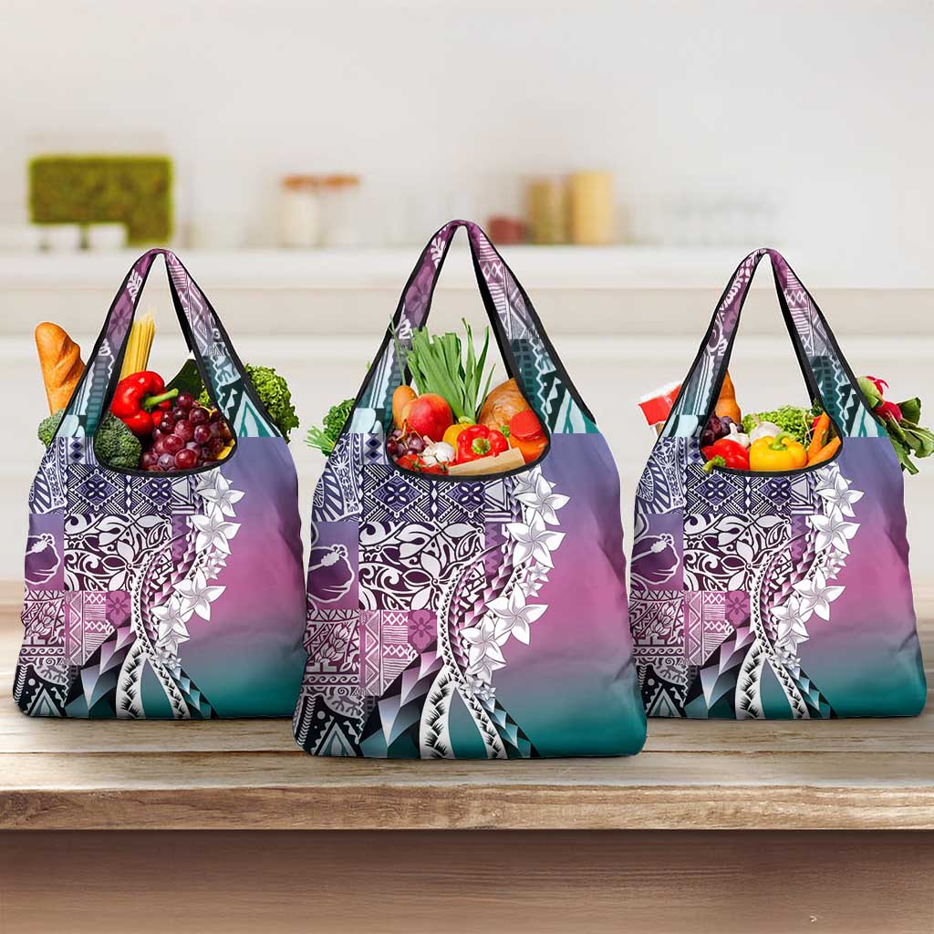 Aloha Vintage Plumeria Hawaiian Tapa Pattern Grocery Bag Gradient Hawaiian Tapa Pattern - Polynesian Pride