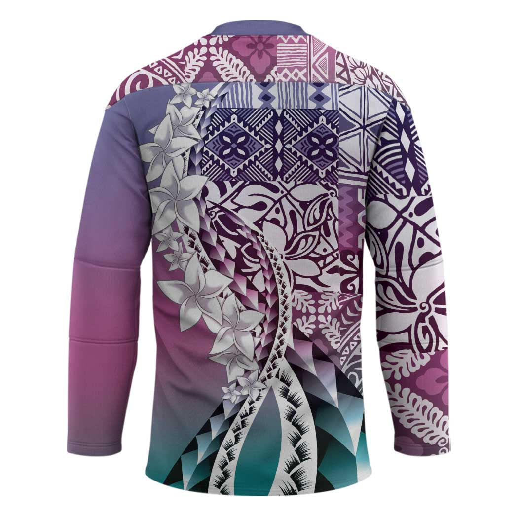 Aloha Vintage Plumeria Hawaiian Tapa Pattern Hockey Jersey Gradient Hawaiian Tapa Pattern - Polynesian Pride