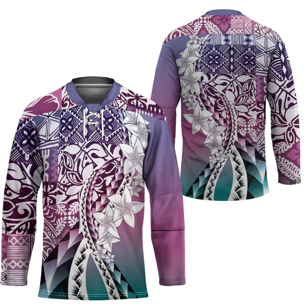 Aloha Vintage Plumeria Hawaiian Tapa Pattern Hockey Jersey Gradient Hawaiian Tapa Pattern - Polynesian Pride