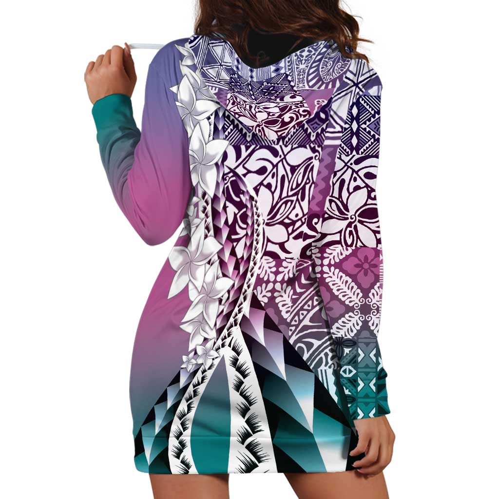 Aloha Vintage Plumeria Hawaiian Tapa Pattern Hoodie Dress Gradient Hawaiian Tapa Pattern - Polynesian Pride