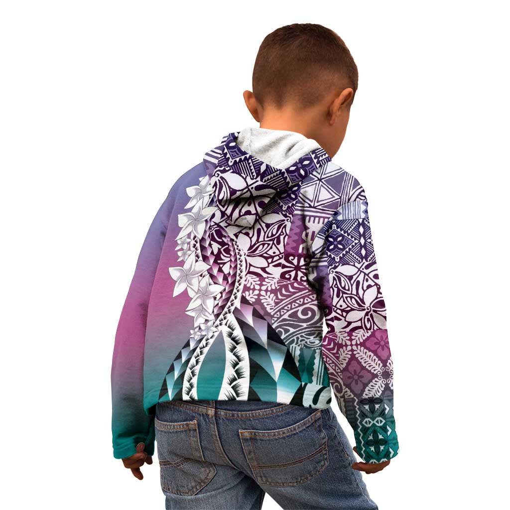 Aloha Vintage Plumeria Hawaiian Tapa Pattern Kid Hoodie Gradient Hawaiian Tapa Pattern - Polynesian Pride