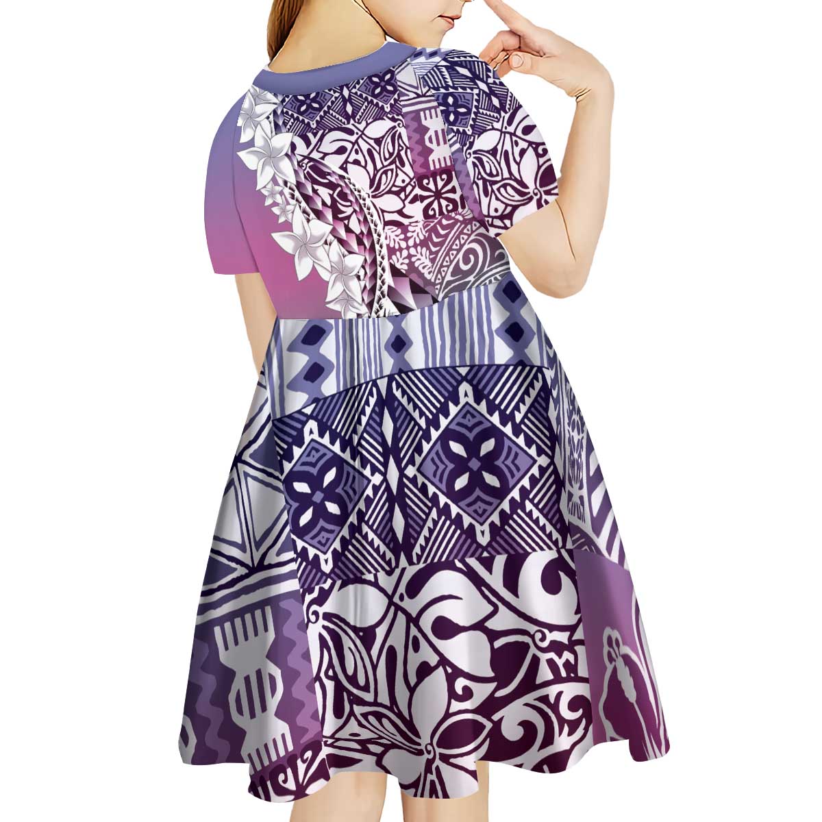 Aloha Vintage Plumeria Hawaiian Tapa Pattern Kid Short Sleeve Dress Gradient Hawaiian Tapa Pattern - Polynesian Pride
