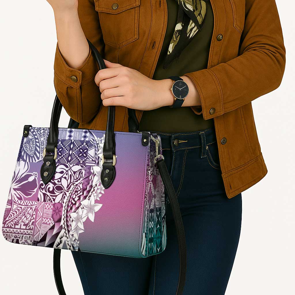 Aloha Vintage Plumeria Hawaiian Tapa Pattern Leather Bag Gradient Hawaiian Tapa Pattern - Polynesian Pride