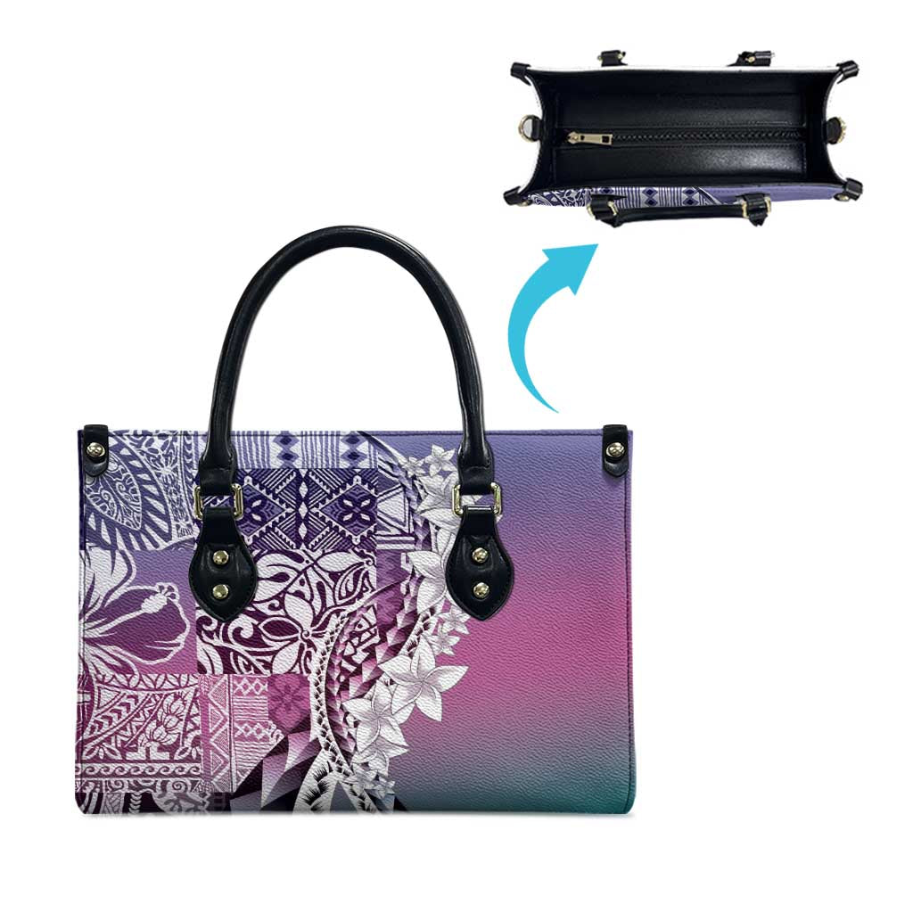 Aloha Vintage Plumeria Hawaiian Tapa Pattern Leather Bag Gradient Hawaiian Tapa Pattern - Polynesian Pride