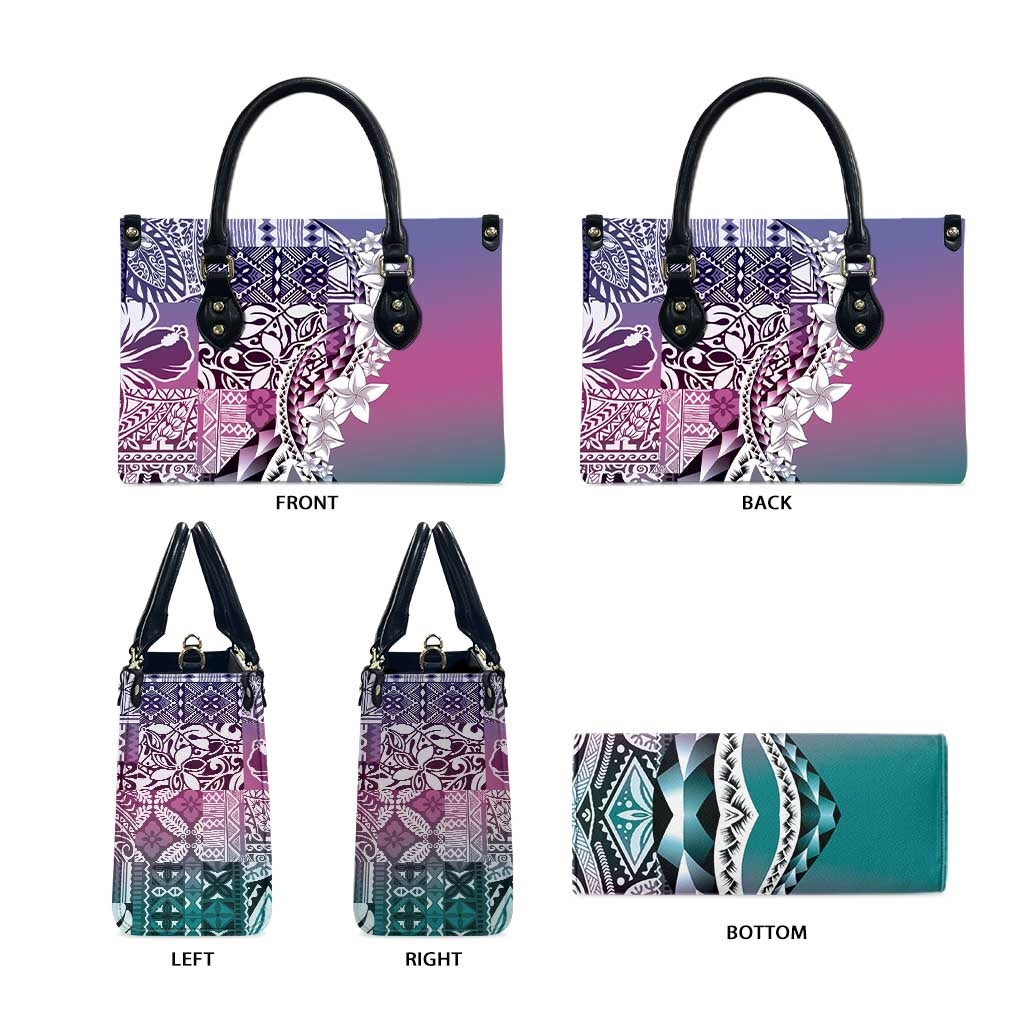 Aloha Vintage Plumeria Hawaiian Tapa Pattern Leather Bag Gradient Hawaiian Tapa Pattern - Polynesian Pride