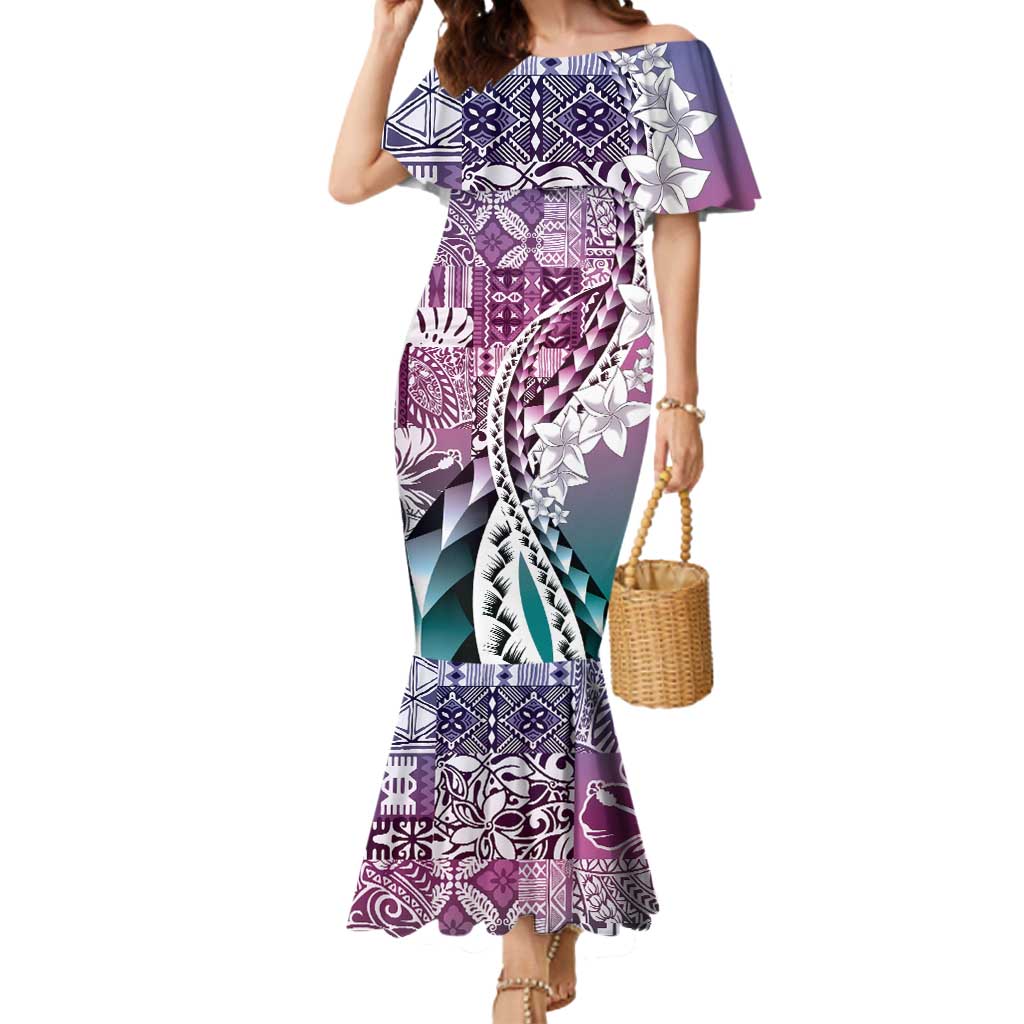 Aloha Vintage Plumeria Hawaiian Tapa Pattern Mermaid Dress Gradient Hawaiian Tapa Pattern - Polynesian Pride