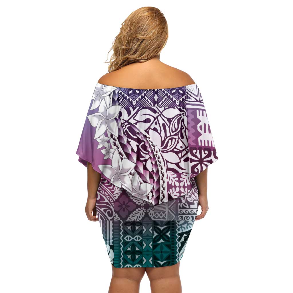 Aloha Vintage Plumeria Hawaiian Tapa Pattern Off Shoulder Short Dress Gradient Hawaiian Tapa Pattern - Polynesian Pride