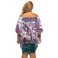 Aloha Vintage Plumeria Hawaiian Tapa Pattern Off Shoulder Short Dress Gradient Hawaiian Tapa Pattern - Polynesian Pride