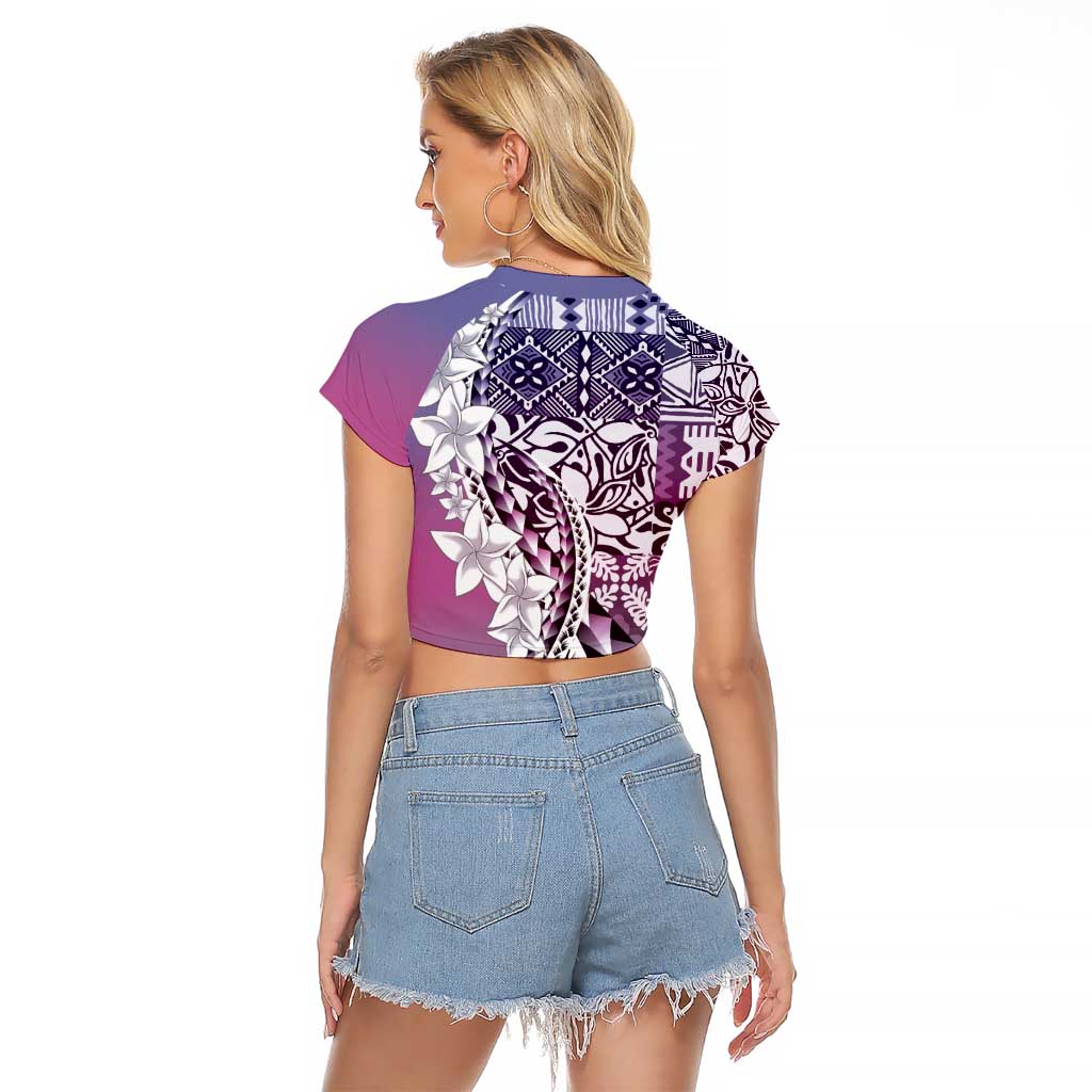 Aloha Vintage Plumeria Hawaiian Tapa Pattern Raglan Cropped T Shirt Gradient Hawaiian Tapa Pattern - Polynesian Pride