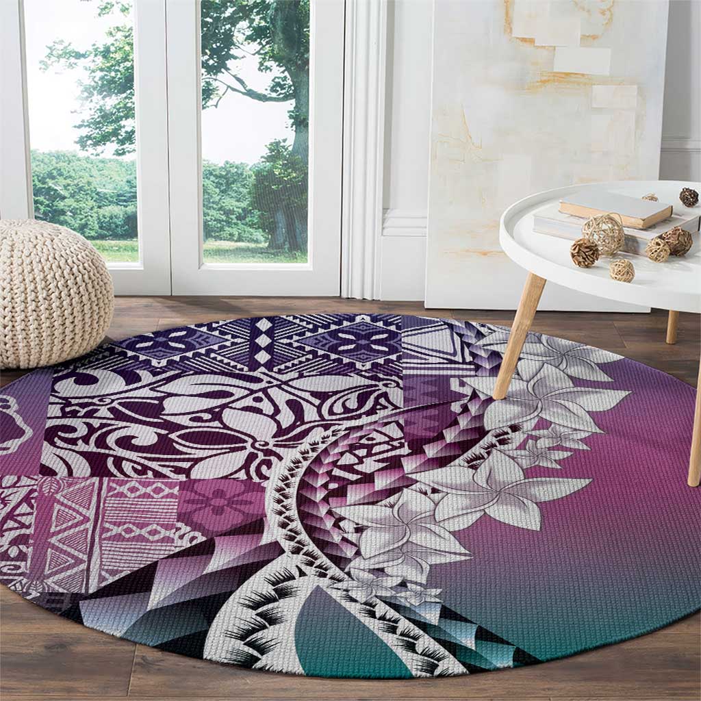 Aloha Vintage Plumeria Hawaiian Tapa Pattern Round Carpet Gradient Hawaiian Tapa Pattern - Polynesian Pride