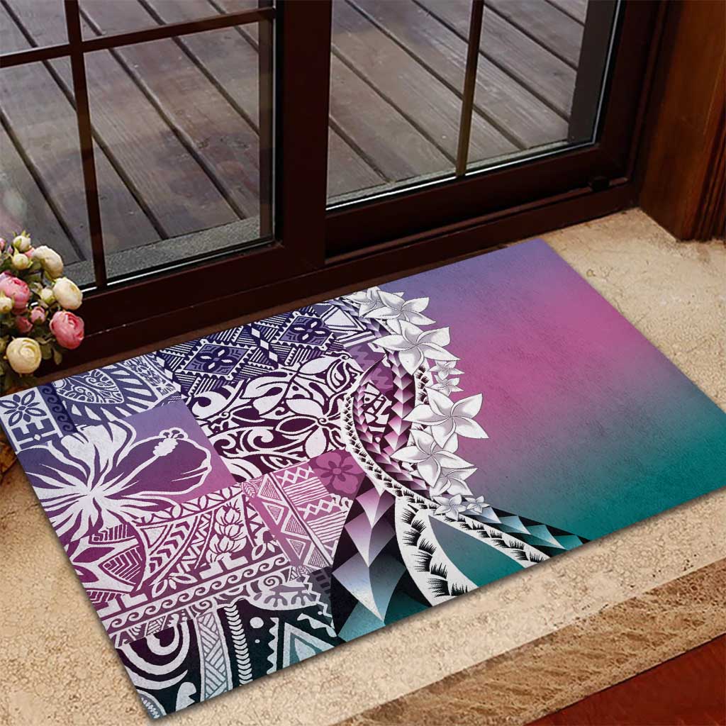 Aloha Vintage Plumeria Hawaiian Tapa Pattern Rubber Doormat Gradient Hawaiian Tapa Pattern - Polynesian Pride
