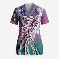 Aloha Vintage Plumeria Hawaiian Tapa Pattern Scrub Top Gradient Hawaiian Tapa Pattern - Polynesian Pride