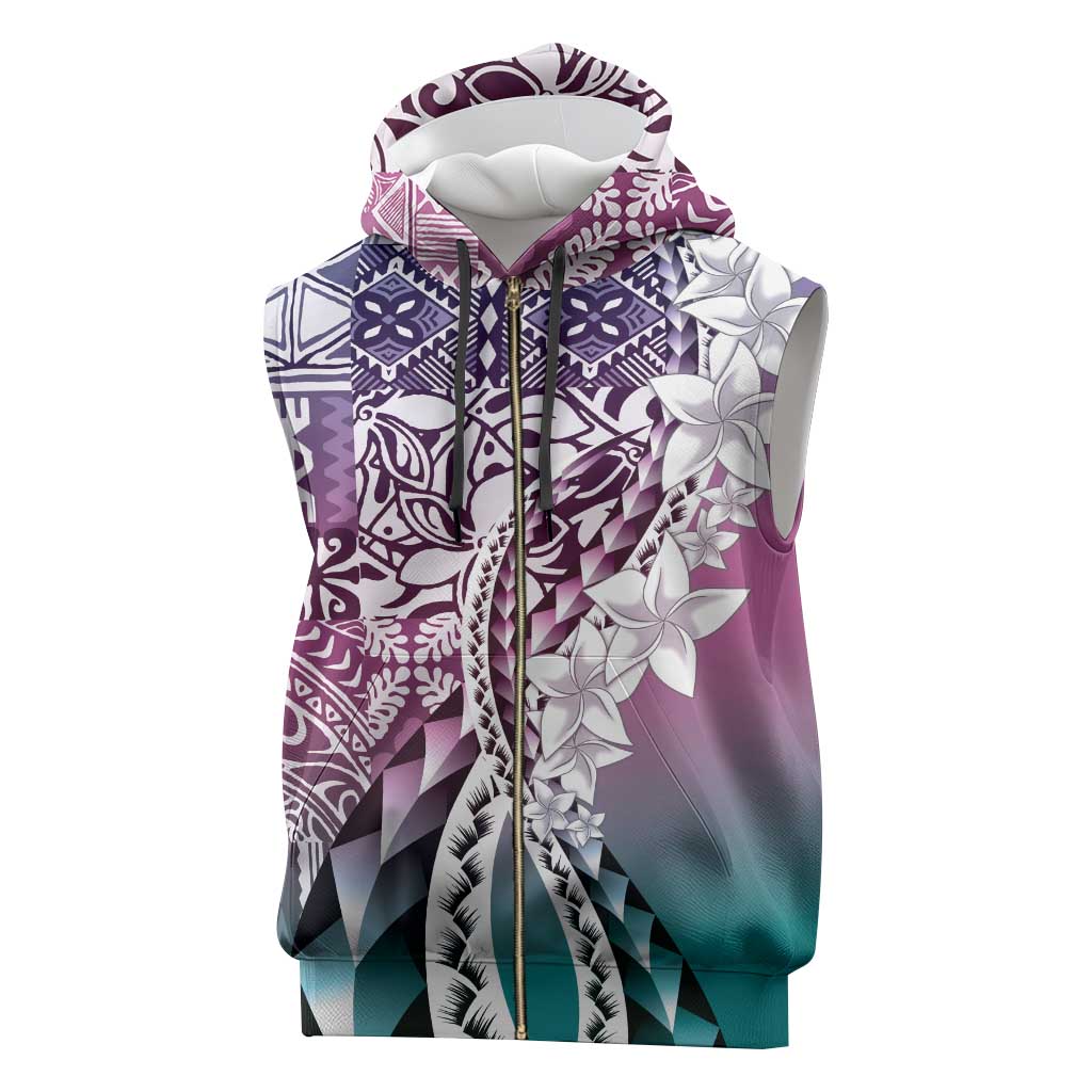 Aloha Vintage Plumeria Hawaiian Tapa Pattern Sleeveless Zip Hoodie Gradient Hawaiian Tapa Pattern - Polynesian Pride