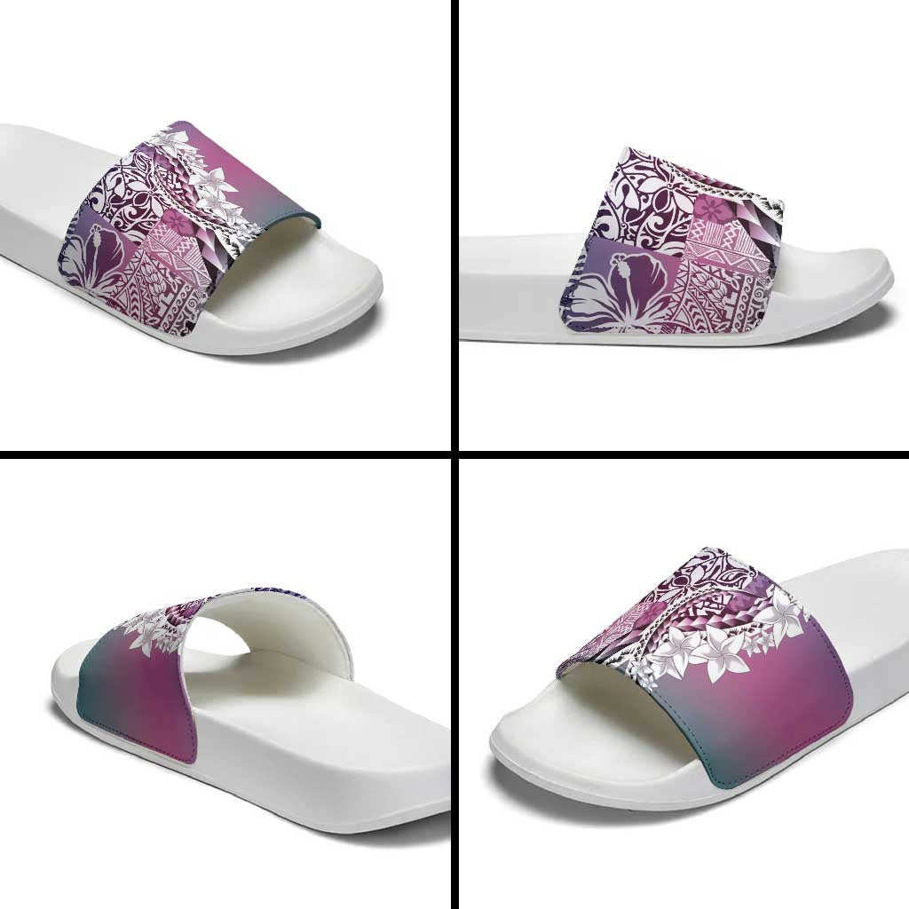 Aloha Vintage Plumeria Hawaiian Tapa Pattern Slide Sandals Gradient Hawaiian Tapa Pattern - Polynesian Pride
