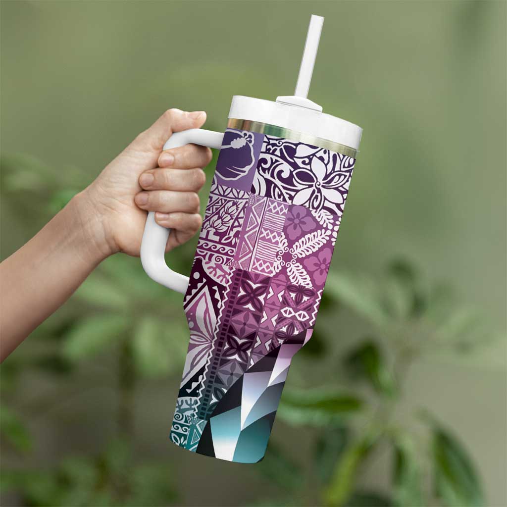 Aloha Vintage Plumeria Hawaiian Tapa Pattern Tumbler With Handle Gradient Hawaiian Tapa Pattern - Polynesian Pride