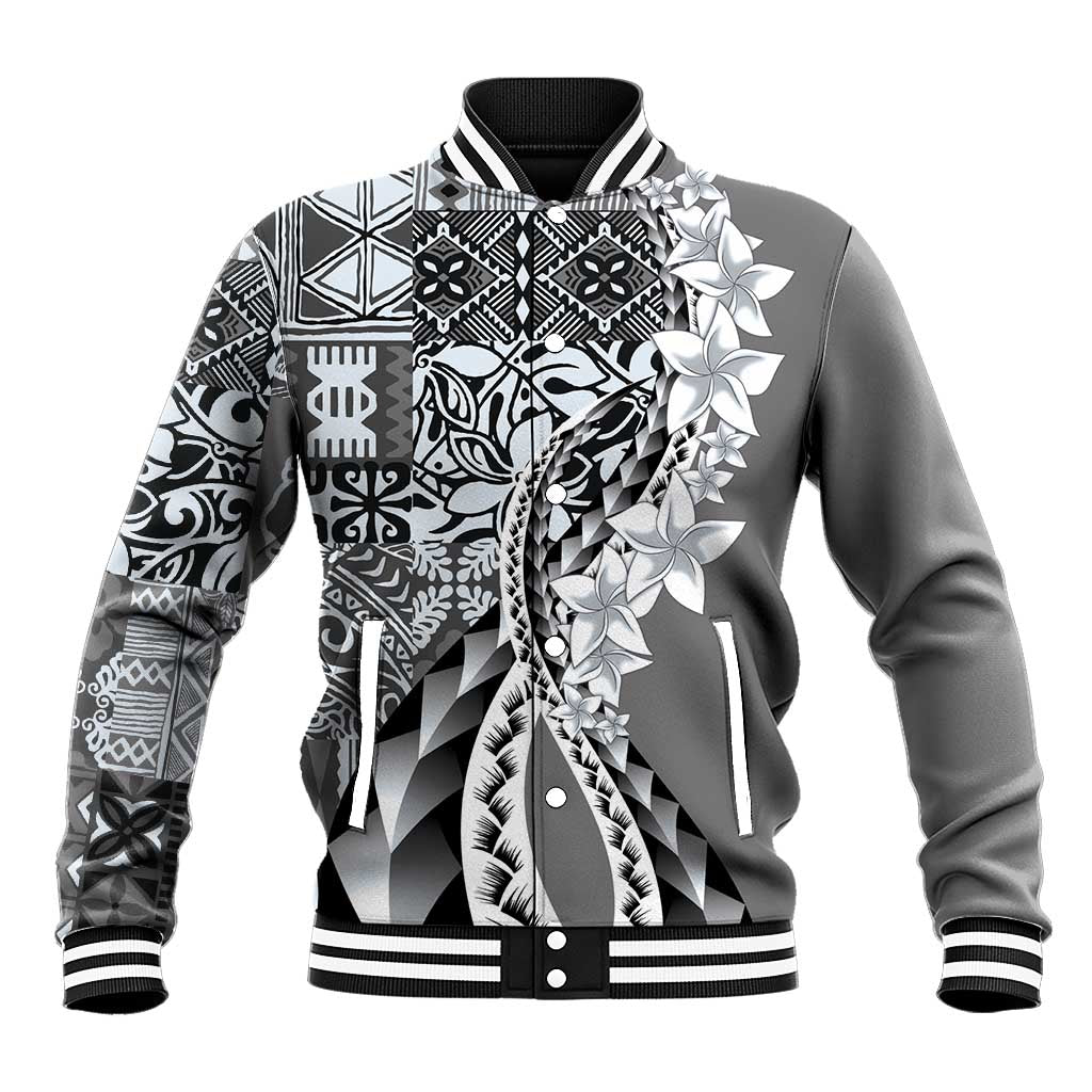 Aloha Vintage Plumeria Hawaiian Tapa Pattern Baseball Jacket Gray Hawaiian Tapa Pattern - Polynesian Pride