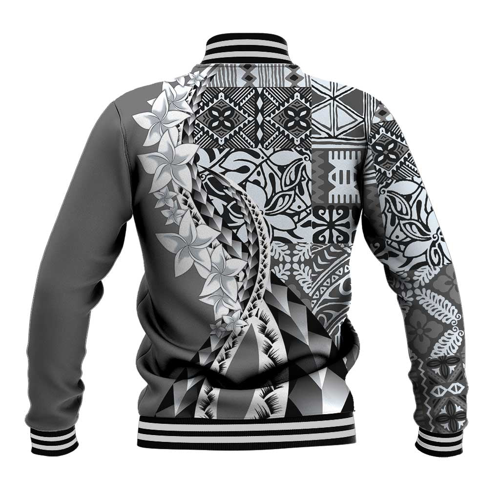 Aloha Vintage Plumeria Hawaiian Tapa Pattern Baseball Jacket Gray Hawaiian Tapa Pattern - Polynesian Pride