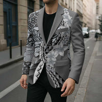 Aloha Vintage Plumeria Hawaiian Tapa Pattern Blazer Gray Hawaiian Tapa Pattern - Polynesian Pride